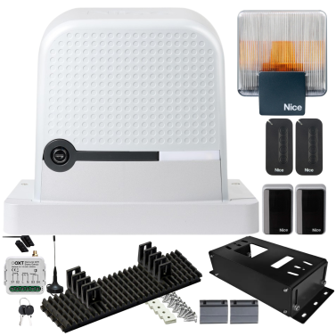 NICE ROBUS RBS 600 – napęd do bramy przesuwnej 8m 600 kg + lampa, listwa nylonowa 5 mb, sterownik Wi-Fi, podstawa antracyt